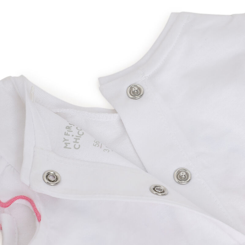 Girls White & Pink Printed Short Sleeve Rompers image number 4